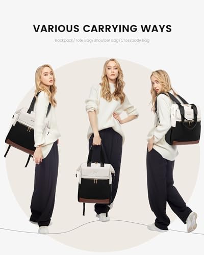 LOVEVOOK 17.3 Inch Laptop Backpack for Women, Large Capacity Travel Backpack with Organizer Bag, Waterproof Carry on Backpack Work Bag with USB Port, Teacher Nurse Backpack Purse, 2PCS, Beige-Black