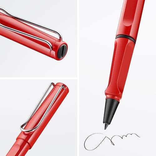 Lamy safari red - Rollerball Pen with ergonomic grip & line width M - for pleasant long writing - made of robust ASA plastic - including rollerball refill M 63 in black