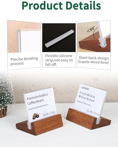 6 Pack Mini Acrylic Sign Holder with Wood Base 2.36x1.97 Inch