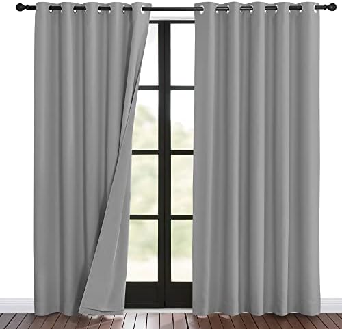 NICETOWN Noise Insulation Curtain Panels, Pair of Energy Smart & 100% Blackout Echo of Sounds Reducing Drapes for Dining Room, Thermal Guest Room Lined Window Dressing(Silver Grey, 62 x 84 inch)