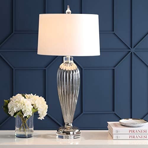 JONATHAN Y Julian 33.5" Traditional Fluted Glass Table Lamp, Smoked Gray