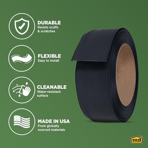MD Building Vinyl Wall Base, Black, 4in x 60ft Dry Back Ribbed