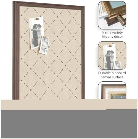 Kate and Laurel Framed Fabric Pinboard 18 x 42, Green Lattice Pattern Printed Linen Classic Bulletin Board for Use as a Vision Board or Wall Organization, Florence Light Brown Frame