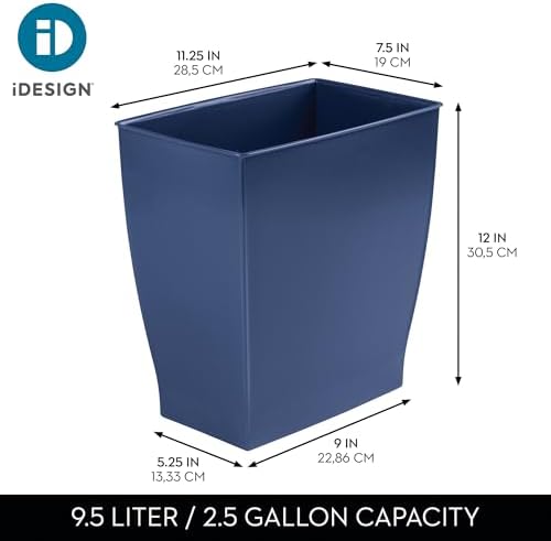iDesign Small Plastic Bathroom Trash Can, Slim Rectangle, 4-Pack, Navy Blue