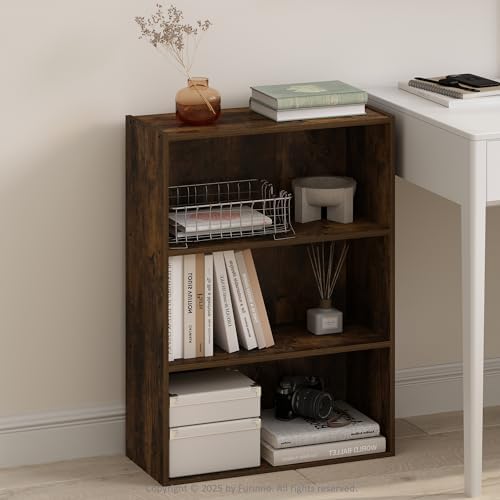 Furinno Simple Book Shelf, 3-Tier Bookshelf, Storage Shelves Bookcase, 9.7 x 23.7 x 31.5, for Living Room, Bedroom, Home Office, Amber Pine