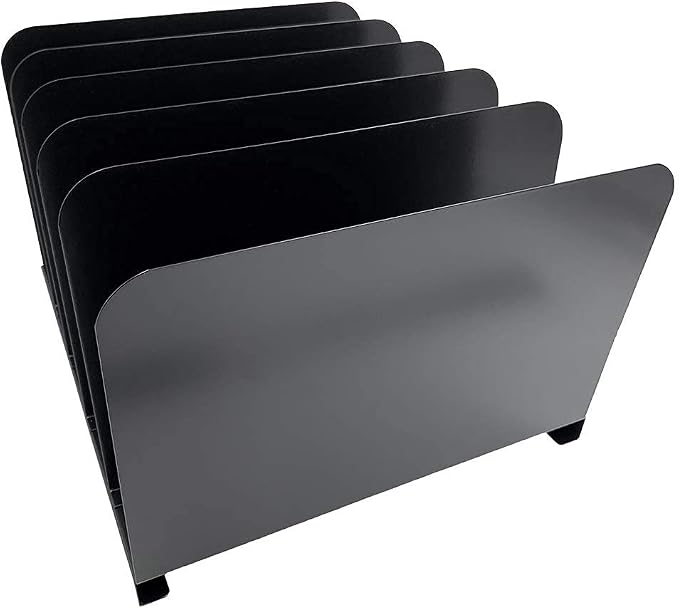 Huron Desktop File Binder Organizer Storage Vertical 5 Slot, Black Commercial Grade Steel