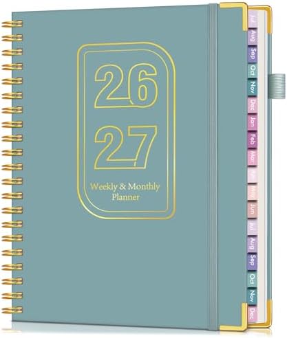 Academic Planner 2026-2027, 18 Months Weekly and Monthly Hardcover Planner, July 2026 - December 2027, 8.5" x 11" A4 Large Daily Calendar Planner Book with Tabs, Spiral College School Agenda Organizer for Student Teacher, Dusty Blue