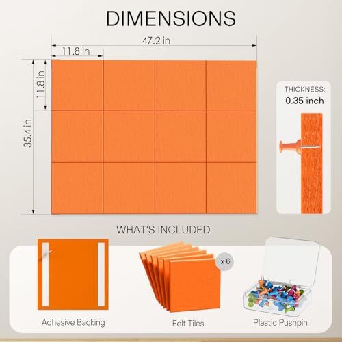 MaxGear Felt Bulletin Board 48" x 36", Orange Felt Wall Tiles Wall Decor