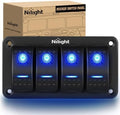 Nilight - 90109D 4 Gang Aluminum Rocker Switch Panel Toggle Dash 5 Pin ON/Off Pre-Wired Rocker Switch Blue Backlit Switch for Automotive Car Marine Boat RV,2 Years Warranty