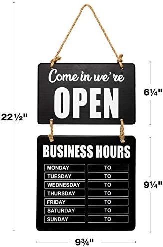Excello Global Products Business Hours Hanging Chalkboard Black Welcome Chalk Boards for Restaurant Door Sign (Double Sided Open/Closed) Hangable & Decorative (Black)