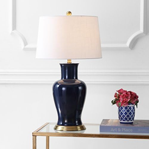 JONATHAN Y Julian Classic Ceramic Urn Metal LED Table Lamp 29", Navy