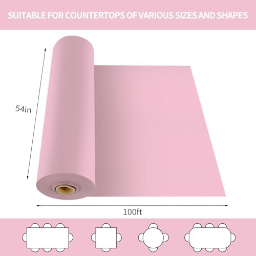 CXPSINC 54 Inch X 100 Feet Plastic Table Cover Roll Disposable Tablecloth with Slide Cutter for All Type/Shape Tables | Party, Banquet, Birthdays, Weddings(Pink, 100 Feet)