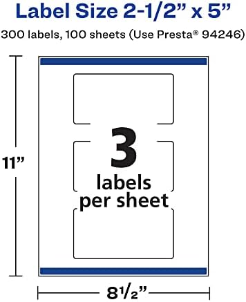 Avery® Matte White Rectangle Labels, Sure Feed® Technology, 2.5" x 5", 300 Matte White Printable Labels