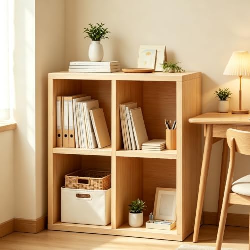 Solid Wood Horizontal Bookshelf,Cubby Storage Organizer,Vertical or Horizontal Bookcase,Hallway TV Stand,for Books, Photo Albums, Plants & Daily Necessities(23.6"-4Cube)