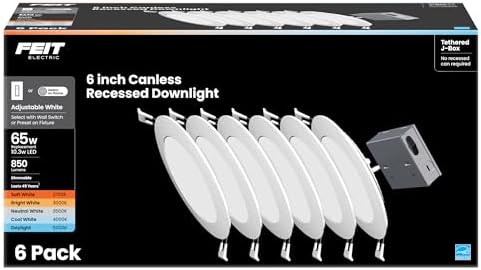 Feit Electric 6in LED Canless Recessed Downlights, 65W Eq, Slim, 5CCT
