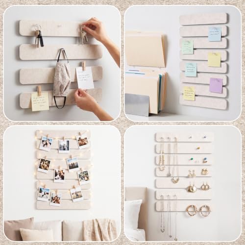 Thboxes 8 Pack Felt Bulletin Board Strips, 13x2 Inch Self Adhesive Felt Pin Boards with 50 Pushpins and 10 Wooden Clips Push Pins, Cork Board for Walls Home Office Decor(Oatmeal)