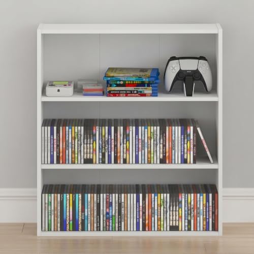 Furinno Basic DVD Shelf, 3-Tier CD Rack, Cube Storage, White | 7 x 24 x 26, Open Shelf for DVD Blueray Game Disc, Organizer Media Shelf, for Living Room, Bedroom, Home Office