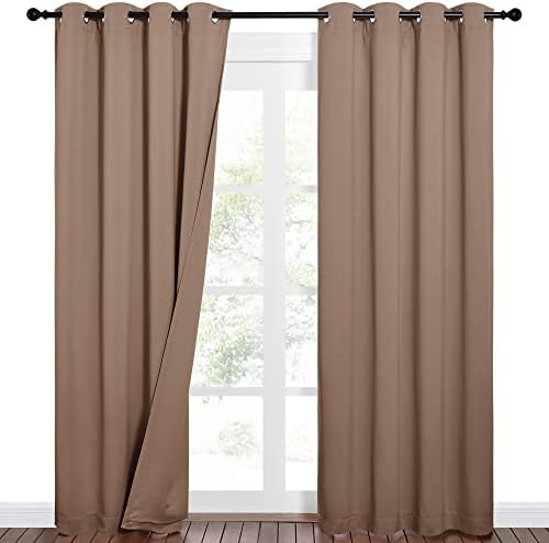 NICETOWN Sound Barrier 100% Blackout Divider Curtains 84", Noise, Heat and Cold Blocking Drapes with Felt Fabric Lining for Nursery/Daytime Sleep/Bedroom (Cappuccino, 2 PCs, 52" Wide)