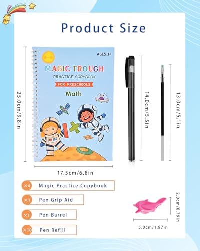 Magic Grooved Reusable Writing Books, Tracing Workbook for Kids Ages 3‑8