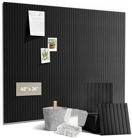 Felt Bulletin Board Tiles 48" x 36", Large Pin Board Wall Organizer Alternative, Self Adhesive Felt Wall Panels with 50 Push Pins & Storage Pouch for Office, Bedroom and Study Room, Black