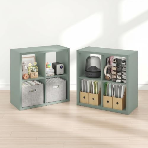 Furinno Cubicle Book Shelf Set of 2, 4-Cube Bookshelf, Sage Green