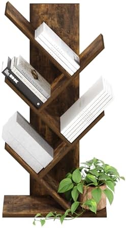 Furinno Tree Book Shelf, 5-Tier Bookshelf with Angled Open Shelf, Tree Bookcase for Room Decor, 8.4 x 15.7 x 30.3, for Organization and Storage, for Living Room, Bedroom, Home Office, Amber Pine