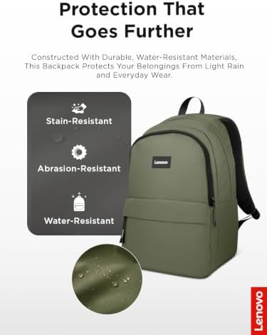 Lenovo 16-inch Commuter Backpack B10, Lightweight 30L Laptop Backpack, Water-Resistant Travel Bag with 6 Storage Compartments, Anti-Theft Pocket & Luggage Strap, Fits Up to 16" Laptop, Green