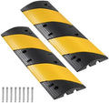 VEVOR 40 in Rubber Speed Bump, 2 Pack, 2 Channel Heavy Duty Traffic Speed Hump, 22000 lbs/Axle Load Capacity, Cable Protector Ramp with Expansion Screws, for Asphalt Concrete Gravel Driveway and Road