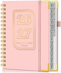 Academic Planner 2026-2027, Weekly and Monthly Hardcover Planner, July 2026 - June 2027, 5.75" x 8.38" A5 Large Daily Calendar Planner Book with Tabs, Spiral Yearly Agenda Organizer Notebook for School Work Home, Pink