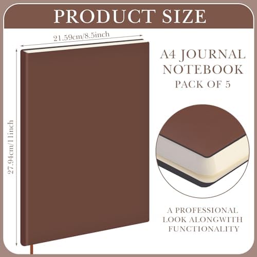 Tenceur 5 Pcs A4 College Ruled Notebook 8.5'' x 11'' Lined Journal 200 Pages Lined Artificial Leather Sketchbook for Writing Office School Business Home Gifts Supplies(Multi Color)
