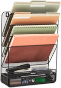 Mind Reader 4-Tier Vertical File Storage, Desktop Organizer, Wall Mount, Office, Metal Mesh, 12.5"L x 4"W x 16.5"H, Black