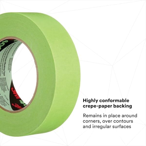 3M High Performance Green Masking Tape 401+, Superior Adhesion, Clean Removal, Highly Conformable, Paint-Bleed Resistant, 36 mm x 55 m, Individually Wrapped Roll, 1 Each