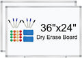 H-Qprobd White Board 36" x 24" Dry Erase Board for Wall Whiteboard 3' x 2' (2 Pack) Magnetic Presentation Board with Long Pen Tray, Wall-Mounted White Boards for Home, Office and School
