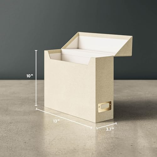 SMEAD Flip Top File Box, 10" x 3.7" x 13", Beige Natural Linen, Gold Metal Nameplate (70232)