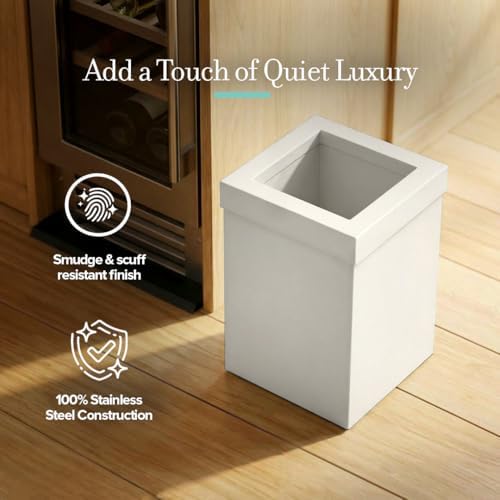 Gatco Small Bathroom Trash Can with Lid, Square 3 Gallon Stainless Steel Wastebasket, Under Sink, Matte Pearl, for Bathroom, Bedroom, Office (1935)