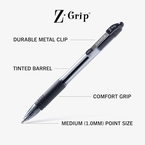 Zebra Pen Z-Grip Retractable Ballpoint Pen, Black, Blue, Red, 1.0mm, 48-Pk