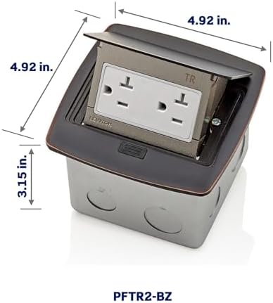 Leviton Pop-Up Floor Box with 20 Amp, Tamper-Resistant Outlet, PFTR2-BZ, Bronze