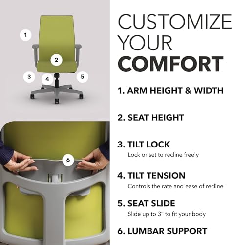 HON Ignition 2.0 Ergonomic Office Chair, Lumbar Support, Pear