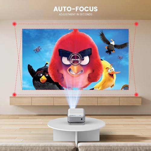 Mini Projector with WiFi and Bluetooth, 4K Portable Projector Compatible with Netflix, Auto Focus&Keystone, Smart Projector for Outdoor/TV /Bedroom/Ceilling