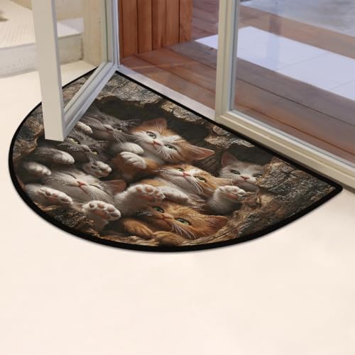 Cute Male Cats Half Round Door Mat Non Slip Washable Semi Circle Area Rug Absorbent Soft Half Moon Rug Floor Mat for Indoor Outdoor Kitchen Bathroom Patio Front Door Mat Decor