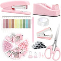 Office Supplies,Pink Desk Accessories,Office Supplies Set,Stapler and Tape Dispenser Set,Scissors,Staple Remover,Binder Clips,Staples,Ballpoint Pen,Index Tabs with Ruler,Clear Tape.9pcs for Office