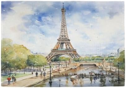 ALAZA Paris Eiffel Tower Tower Watercolor Set of 6 Placemats Rectangle Table Mat for Dining Table Restaurant Kitchen Home Decor, 12" x 18"