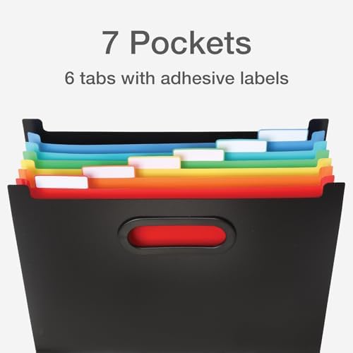 Pendaflex 7-Pocket Expanding File, with Customizable Colored Tabs, Black File Organizer, Portable Expanding File, Accordion File Organizer (52401)