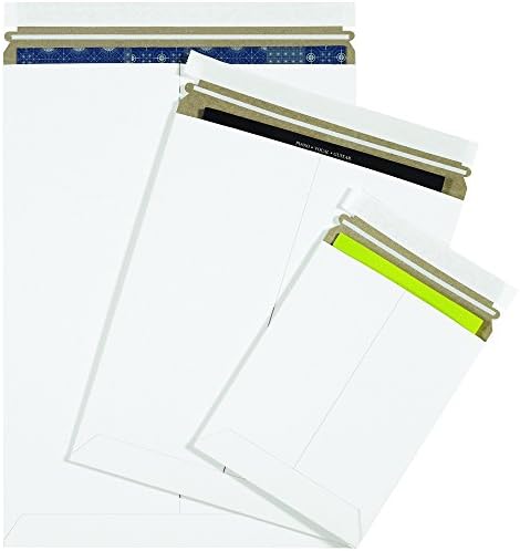 Top Pack Supply 12 3/4 x 15' Stayflats Brand Rigid Flat Mailers, White (Pack of 100) Photo Document Mailers, Peel & Seal Closure, Tear Strip Easy Opening.