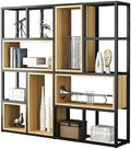 Wood Industrial Cube Bookcase with Shelves & Open Back Iron Bookshelf Floor Steel & Wood Shelf Multi-Layer Shelf Storage Rack Office Partition Display Rack Natural 63" L x 9.8" W x 63" H