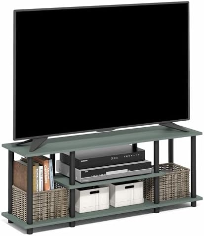 Furinno Turn-N-Tube 3-Tier Toolless Assembly TV Stand, Sage Green | for TV up to 50 Inch, Open Frame Rectangular Entertainment Center with Storage Shelf, TV Console, for Living Room, Bedroom
