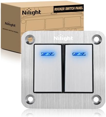 Nilight 2 Gang Rocker Switch Panel 3 Pin On Off Pre-Wired Blue LED