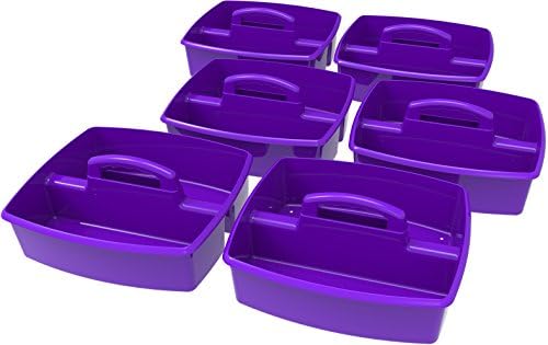 Storex 2-Compartment Large Craft Caddy – Multipurpose Classroom Organizer with Handle, Purple, 6-Pack (00955F06C)