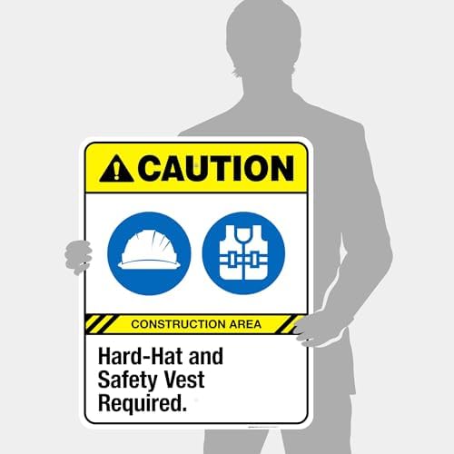 Hard-Hat and Safety Vest Required Sign, ANSI Caution Sign,