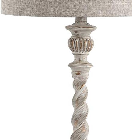 JONATHAN Y Regent Rustic Table Lamp 33" Resin Wood-Look, White Wash
